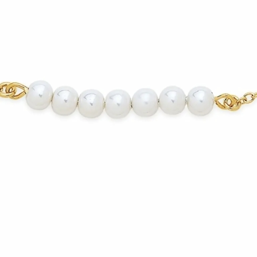 14K Yellow Gold Plated Imitation Pearl Beaded Bracelet - Picture 2 of 3